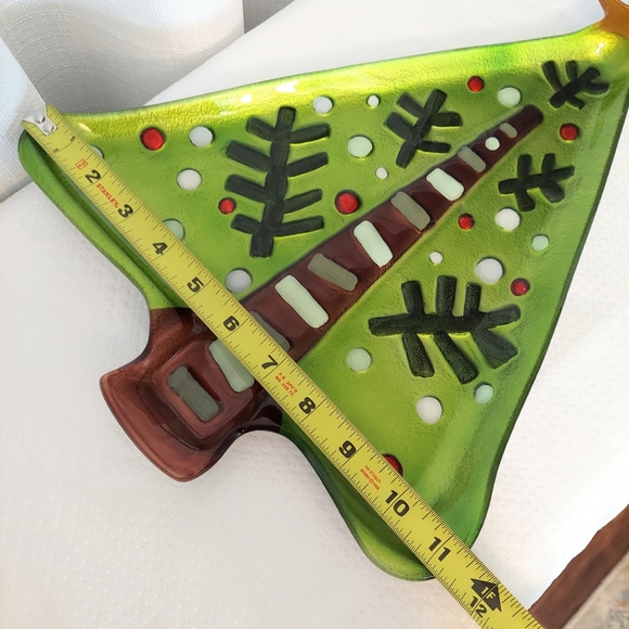 Christmas Tree Glass Platter Abstract Tray Metallic Green Silvestri - Picture 4 of 6